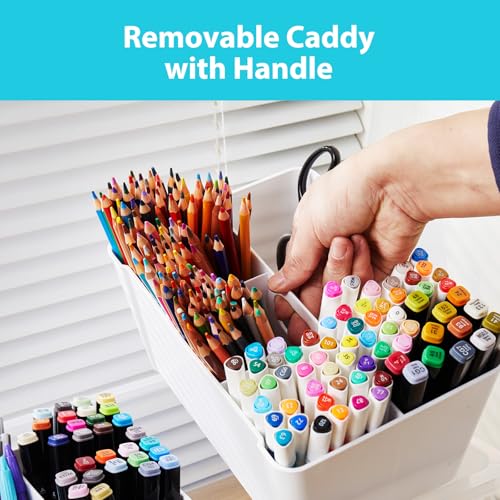 MACOPRO 17QT Craft Storage Box with 2 Removable Caddy Trays, Clear Stackable Plastic Organizer with Lid for Art Supplies, Beads, Sewing Tools, Pens & Kids Toys (White, 1Pack-2-in-1) - size: 1Pack-2-in-1