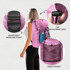Laundry Bag with Shoulder Straps and Mesh Pocket Laundry Backpack Large Portable Laundry Hamper for College Laundromat Apartment - color: Pink