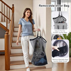 Odonata 75L Slim Laundry Hamper with Lid,Large Foldable Laundry Basket with Removable Bag and Handles Tall Collapsible Dirty Clothes Basket Great for Bedroom, Bathroom, Dorm, College,RV. (Grey, 75L) - color: Grey
