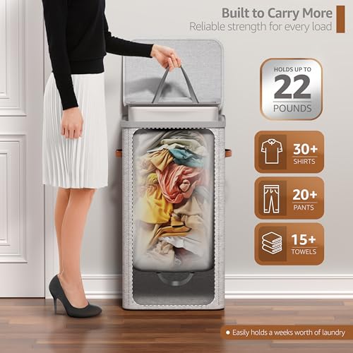 Sorbus Laundry Hamper with Lid - Collapsible Fabric Laundry Basket with Handles and Removable Laundry Bag – 26.5 Gallon (100 L) Dirty Clothes Hamper for Bedroom, bathroom and dorm (Gray) - color: Gray, size: 1 Compartment