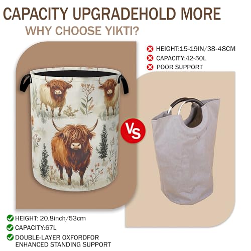 Laundry Hamper,Highland Cow Laundry Basket,Farmhouse Watercolor Flower Portable Collapsible Laundry Room Organization Storage for Dorm Room,Nursery,Bathroom,Bedroom,16x20 Inch - color: Highland Cow