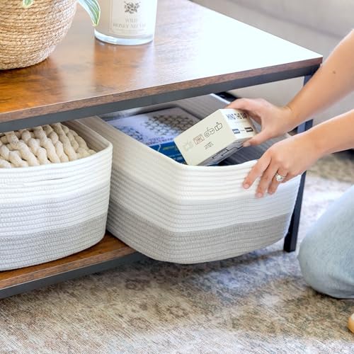 NaturalCozy Storage Baskets 16.8”x13”x7.6” Cotton Rope Woven Baskets for Organizing 3-Pack | Toy Storage Bins | Basket for Shelves, Laundry, Blanket, Clothes, Closet, Kitchen, Bathroom, Gifts - color: 3-Tone Gray