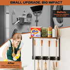 Broom Holder Wall Mount with Cleaning Supplies Organizer, Laundry Room Organization and Storage Shelves, Mop Hanger Broom Rack with Hooks, Home Improvement Kitchen Shelf Garage Organizer - size: Small