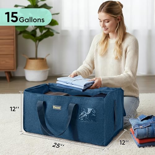 BALEINE Extra Large Storage Tote with Zippers & Carrying Handles, Heavy-Duty Oxford Fabric Moving Bags for Laundry, Space Saving, Storage, 2-Pack, Denim Blue - color: Blue, size: 2-Pack