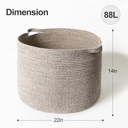 Extra Large Blanket Basket, Woven Cotton Rope Baskets for Organizing 22"x14", Kids Dog Toy Bin Box, Wicker Blanket Storage for Living Room Nursery, Big Throw Pillow Holder Organizer, Brown - color: Brown