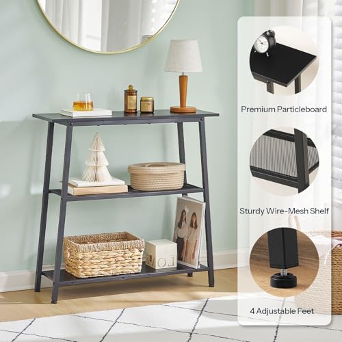HOOBRO 30" Narrow Console Table, 3-Tier Small Entryway Table with Storage Shelves, Behind Couch Sofa Table, Hallway Table for Entryway, Foyer, Hallway, Living Room, Black BB62XG01 - color: Black