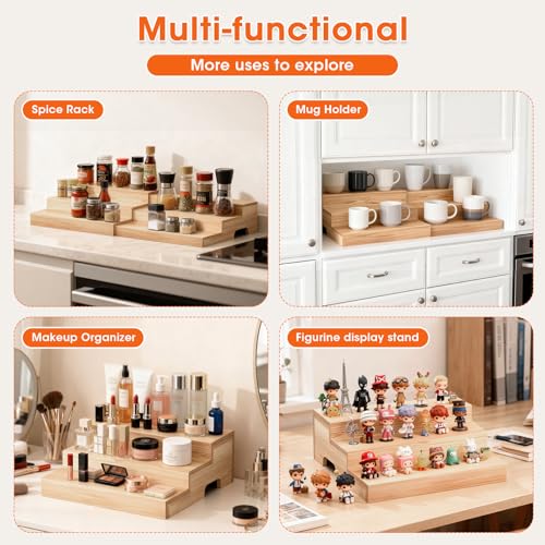 Expandable Can Rack Organizer for Pantry, 3 Tier Wooden Can holder, Canned Goods Organizer Holds Up to 24 Cans Soda, Cannd Food Storage Display for Cabinet, Pantry, Kicthen Countertop