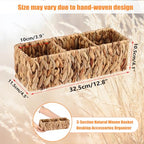 BTSKY Handwoven Remote Control Holder for Table, Natural Water Hyacinth Remote Control Caddy Small Wicker Storage Basket, 3-Compartment Office Supplies Desk Organizer Rustic Makeup Brushes Holder - size: 3-Slot