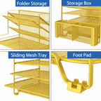 Simple Trending 7 Tier Desk File Organizer, Letter Tray Paper Organizer with Pen Holder and Metal Hanging Basket, Gold - color: Pen Holder Gold