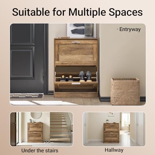 Haotian Shoe Cabinet Storage for Entryway, Narrow Shoe Cabinet with Two Flip Drawers to Save Space, Shoe Rack Cabinet for Front Door Entrance Hallway (Nature) - color: Natural, size: 2-Drawers