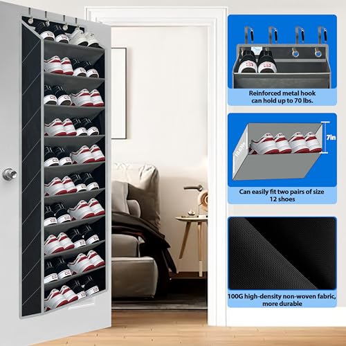 shoe organizer,70 Pounds Large Capacity,20-30-Pair over the door shoe organizer,10 Tiers shoe rack for closet,New upgrade Anti-scratch heavy duty hook and Bamboo material Baffle, Black/Grey - color: Black/Grey