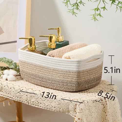 MiniArk Small Storage Baskets for Organizing | Closet Organizer Bins | Shelf Toy Basket | Woven Rope Baskets | Cube Decorative Box | Shallow Basket | 13x8.5x5.1” | 3 Packs Gradient Brown - color: Gradient Brown, size: 3pcs-L13xW8.5xH5.1"
