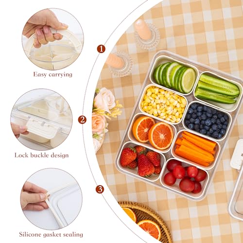 WACOI Divided Snack Serving Tray with Lid and Handle travel Snackle Box Charcuterie Container Portable Storage Organizer for Candy, Fruits, Nuts, Snacks 1Pack White - color: White