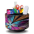 Remote Control Holder Round Leather Art Supply Organizer, PU Leather Pencil Stationery Desk Storage Makeup Organizer for Heater Controllers TV Remotes, 4 Compartments, 360 Degree Spinning