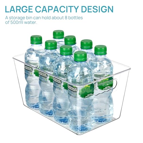 Vtopmart Clear Plastic Storage Bins, 6 PCS Pantry Organizer Bins with Handle for Refrigerator, Fridge, Cabinet, Kitchen, Countertops, Cupboard, Freezer Organization and Storage, Large - size: L(11.2”L x 7.5”W x 6”H)
