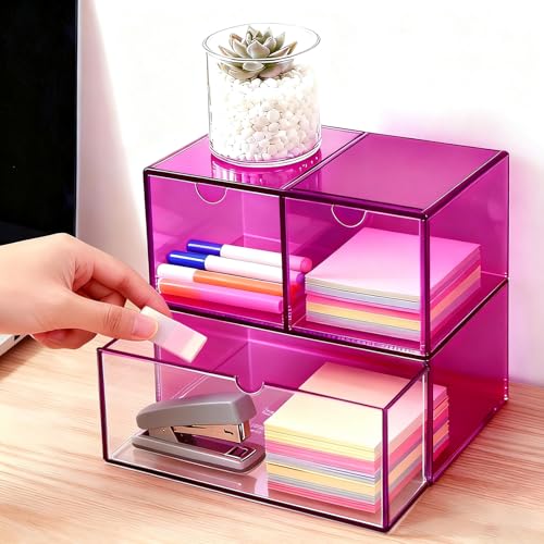 Gelite Desk Organizer with 3 Storage Drawers for Makeup Office Acrylic Desktop Drawer Organizer for Vanity Office Organization and Storage Box, Purple - color: Purple