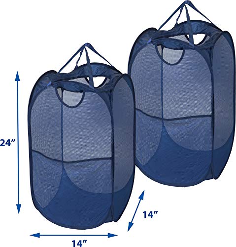 Simple Houseware Mesh Pop-Up Laundry Hamper Basket with Side Pocket, Dark Blue - 2 Pack - color: Dark Blue, size: 2 Pack