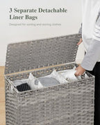 SETVSON Laundry Hamper with Lid 132 L, (35 Gallons) Clothes Hamper with Lid, Handwoven Rattan Laundry Hamper with Metal Heightened Feet, Laundry Hampers with 3 Removable Liner Bags for Laundry-Gray - color: Gray, size: 132 L - 35 gal