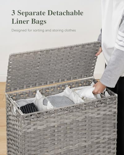 SETVSON Laundry Hamper with Lid 132 L, (35 Gallons) Clothes Hamper with Lid, Handwoven Rattan Laundry Hamper with Metal Heightened Feet, Laundry Hampers with 3 Removable Liner Bags for Laundry-Gray - color: Gray, size: 132 L - 35 gal