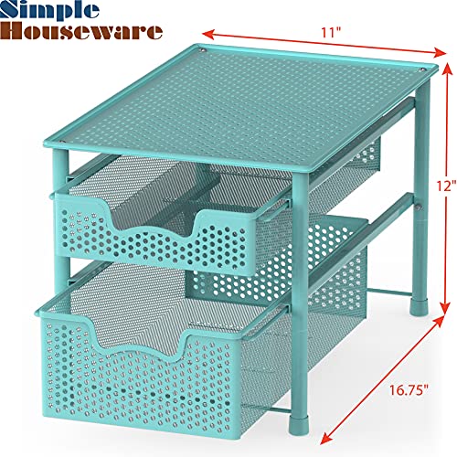 Simple Houseware Stackable 2 Tier Sliding Basket Organizer Drawer, Turquoise - color: Turquoise, size: 2-Tier