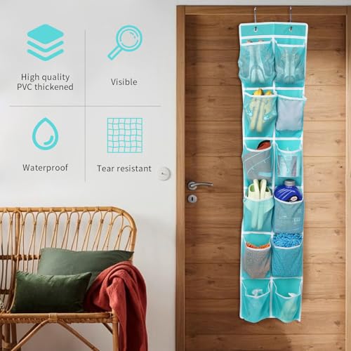 GOMAJI Over the Door Hanging Shoe Organizer, 12 Pockets, Turquoise - color: Turquoise