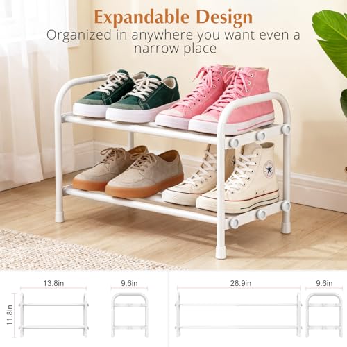 INSMART 2-Tier Expandable Shoe Rack:Stackable and Adjustable Shoes Organizer Storage Shelf, Sturdy and Durable Metal Structure Free Standing Shoe Rack for Closet Entryway Doorway, White - color: White, size: 2-Tier