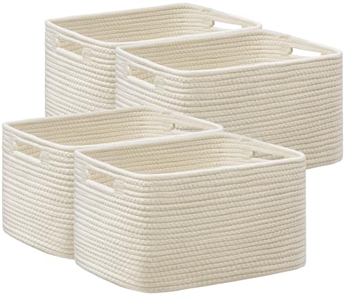 UBBCARE 4 Pack Storage Baskets for Shelves, Baskets for Organizing, Cube Shelf Storage Bin with Handles, Woven Storage Basket, 13"L x 9"W x 7.5"H, Beige - color: Beige, size: 4 Pack-13"(L)×9"(W)x7.5"(H)