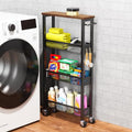 XYZLVSI Slim Storage Cart 4 Tier Narrow Kitchen Rolling Cart on Wheels for Small Space, Mobile Utility Cart Shelving Unit with Wooden Top and Metal Handle for Kitchen, Bathroom, Laundry Room - size: 16.7"Dx5.0"Wx34"H