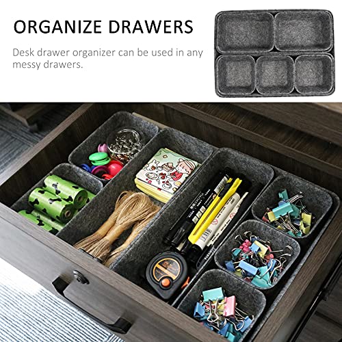 Newthinking Desk Drawer Organiser Trays, 8 Pack Square Organizer Box Stackable Dividers, Save Desk Space Dividers Box for Home Office Cosmetics Storage Boxes (Dark Gray)
