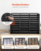 VEVOR Literature Organizer, 27 Compartments Metal Office Mailbox with Detachable Wire Mesh, Mailbox Sorter with Wooden Top, Countertop Office Home Storage Organizer for File, Document, Paper, Black