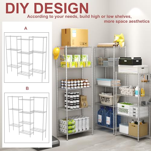 HOMEFORT 6-Shelving Unit, Adjustable Wire Shelving, Metal Wire Shelf Rack Organizer for Kitchen, Pantry, Closet, Bathroom, Laundry, Sliver,21" W x 11" D x 69" H - color: Silver, size: 21"W x 11"D x 69"H