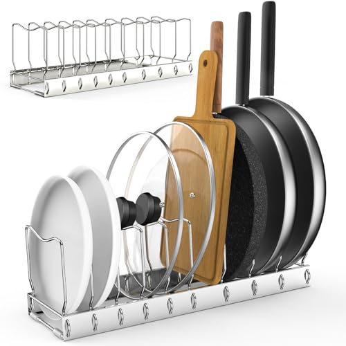 FLSEPAMB 2 Pack 10-Tier Pan Organizer Adjustable Lid Organizer Kitchen Organizers and Pan Organizer and Storage Pot Heavy Duty Pot Lid Organizer for Kitchen Under Sink Storage Drawer - size: 2 Pack