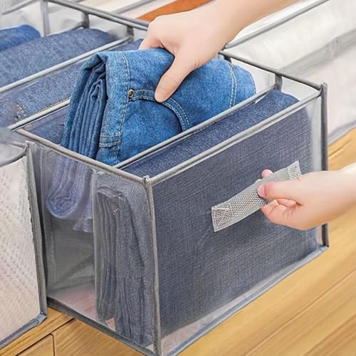 7 Grid Foldable Clothes Organizer Box for Closet Storage Fabric Drawer Divider Jeans TShirts and Daily Wardrobe Organization - color: Gray