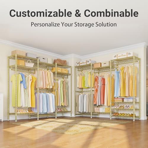 VIPEK V5 Portable Closet Wardrobe Heavy Duty Clothes Rack, Freestanding Metal Clothing Racks Custom Closet Racks with 8 Adjustable Shelves, 68.9" Lx15.7 Wx76.4 H, Max Load 890LBS, Gold - color: Gold, size: V5 Standard