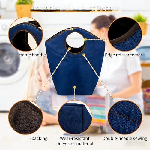 Foldable Storage Hamper Bag with Soft Padded Handle, 18x17x9.5inch Multi-Purpose Oxford Fabric Laundry Basket, Collapsible Storage Bag for Home, Bedroom, Dormitory, Travel & Outdoor - color: Blue, size: 17"L x 9.5"W x 18"H