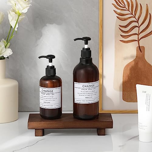 zoocatia Small Wood Tray Pedestal Stand Farmhouse Bathroom Decor Decorative Wooden Riser Kitchen Soap Dish Holder for Vanity, Counter, Sink, Walnut - color: Walnut, size: 8.7" x 3.6" x 1.6"