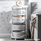 Multi-Layer Kitchen Storage Basket Rotating Vegetable Organizer Cart with Lockable Casters Rolling Living Room Standing Rack with Shelve for Bathroom,Bedroom,29in Height (4Tier-White) - size: 4Tier-White