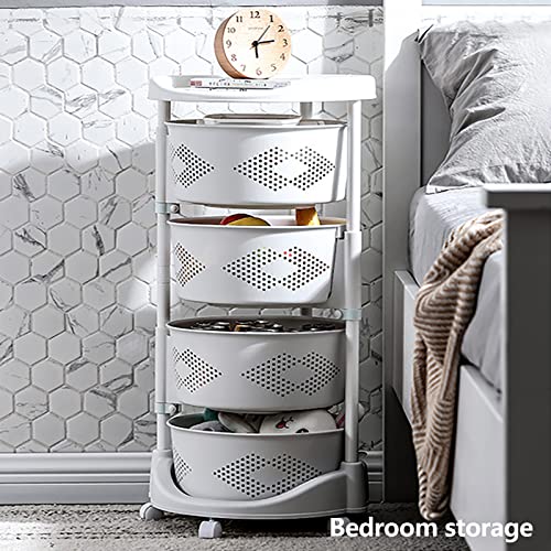 Multi-Layer Kitchen Storage Basket Rotating Vegetable Organizer Cart with Lockable Casters Rolling Living Room Standing Rack with Shelve for Bathroom,Bedroom,29in Height (4Tier-White) - size: 4Tier-White