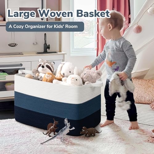 Goodpick 85L Large Blanket Basket 23.6" x 15.7" x 13.8" Cotton Rope Storage Baskets for Organizing, Rectangle Woven Baskets for Storage, Baby Toy Basket for Nursery Bedroom, Blue - color: Light Blue, size: X-Large(23.6"L x 15.7"W x 13.8"H)