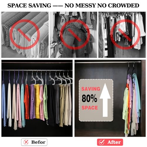 Closet Organizers and Storage, 2 Pack Pants-Hanger-Space-Saving, Velvet Clothes Organization Jeans Trousers Scarf Hangers for Pant-Rack, College-Dorm-Room Essentials for Students Girls Boys Guys - color: Black+sliver