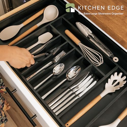 KitchenEdge Premium Silverware, Flatware and Utensil Organizer for Kitchen Drawers, Food-Safe Contract Grade, Expandable from 18 to 33 In, Black Bamboo - color: Black Bamboo, size: From 18" to 33" wide