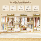 H6 Wall Mounted Closet System, Industrial Pipe Clothes Rack Clothing Racks with 6 Telescopic Rods & 3 Fixing Rods & 9 Shelves, Heavy Duty Closet Organizers and Storage in Wardrobe Closet (Gold) - color: Gold