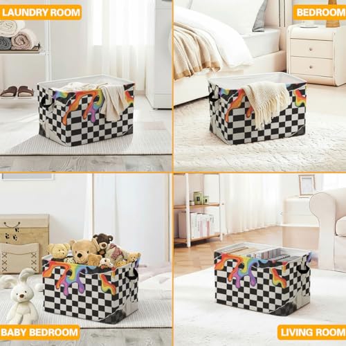 56L Checkered Laundry Basket Clothes Hamper with Handles,Foldable Blanket Storage Large Laundry Hamper with Waterproof PE,Toy Storage Bin Organizer,Cube Clothes Organizer,Home Decor - color: Checkered
