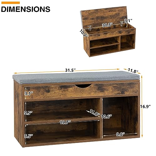 WellFurGeer Shoe Bench with Storage, Entryway Bench with Shoe Storage, Shoe Rack with Bench, Shoe Storage Bench with Padded Cushion, Brown + Gray - color: Brown + Grey