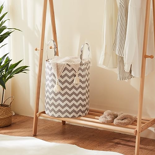 Baby Laundry Basket with Long Handles, 63L Collapsible Kids Laundry Hamper, Toy Storage Basket for Nursery, Bedroom Decor for Girls and Boys (Grey Chevron) - color: Grey Chevron, size: 1 Pack