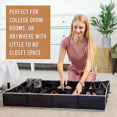 HOLDN' STORAGE Extra-Large Under Bed Shoe Storage Organizer - Underbed Storage Solution Fits Men's and Women's Shoes, High Heels, and Sneakers with Durable Vinyl Cover & Extra-Strong Zipper - Black - color: Black, style: Set of 1