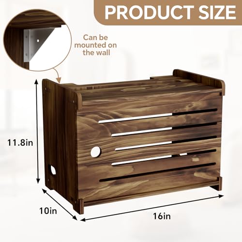 Wooden WiFi Router Storage Box Hider Shelf, Decorative Projector Box Hider Rack Countertop, for Cable, Modem, Internet, Router Power Cover Storage Organizer Cabinet Wall Mounted, Brown - color: Brown, size: Large