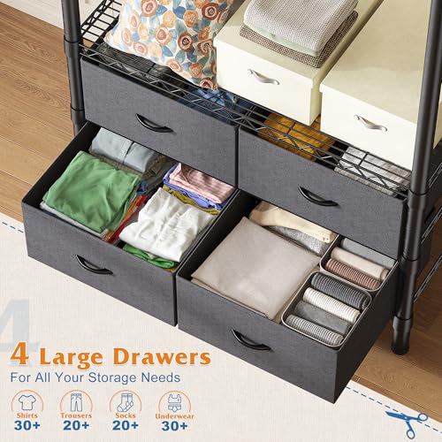 Raybee Clothes Rack, Heavy Duty Clothing Racks for Hanging Clothes, Portable Closet with 4 Drawers, Freestanding Garment Rack with Adjustable Shelves for Bedroom, Basement, Extra Space, Black - color: Black, style: Clothes Rack with Drawers
