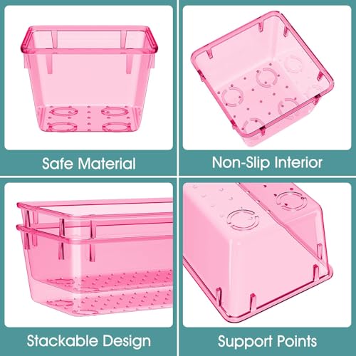 WOWBOX 25 PCS Plastic Drawer Organizer Set, 4 Sizes Desk Drawer Divider Organizers and Storage Bins for Makeup, Jewelry, Gadgets for Kitchen, Bedroom, Bathroom, Office, Clear Pink - color: Clear Pink