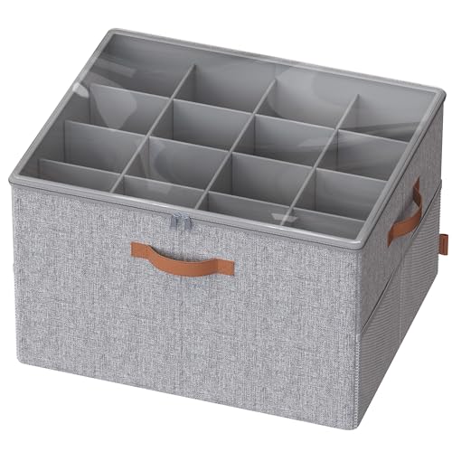 SONGMICS Shoe Organizer for Closet, Shoe Storage Bin, Fits 16 Pairs, Fabric Container with Handles and Clear Cover, Adjustable Dividers, Customizable, Dove Gray ULSP555G01 - color: Dove Gray, size: 1 Pack